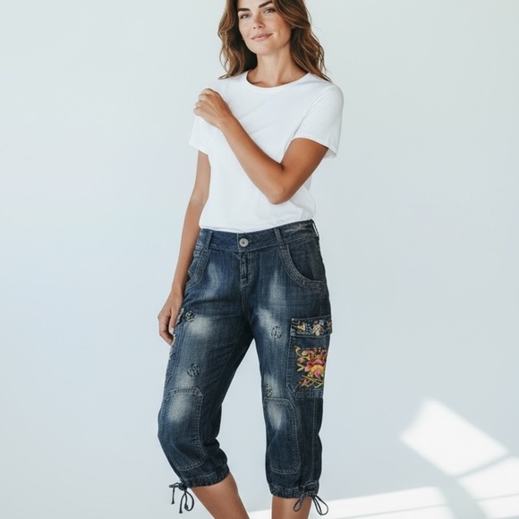 PEOPLE FOR PEACE - STYLE 1073MA - BOLD RETRO CAPRI HEAVY EMBROIDERY - B12 - Picture 2 of 16